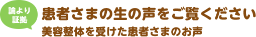 論より証拠 患者さまの生の声をご覧ください 美容整体を受けた患者さまのお声